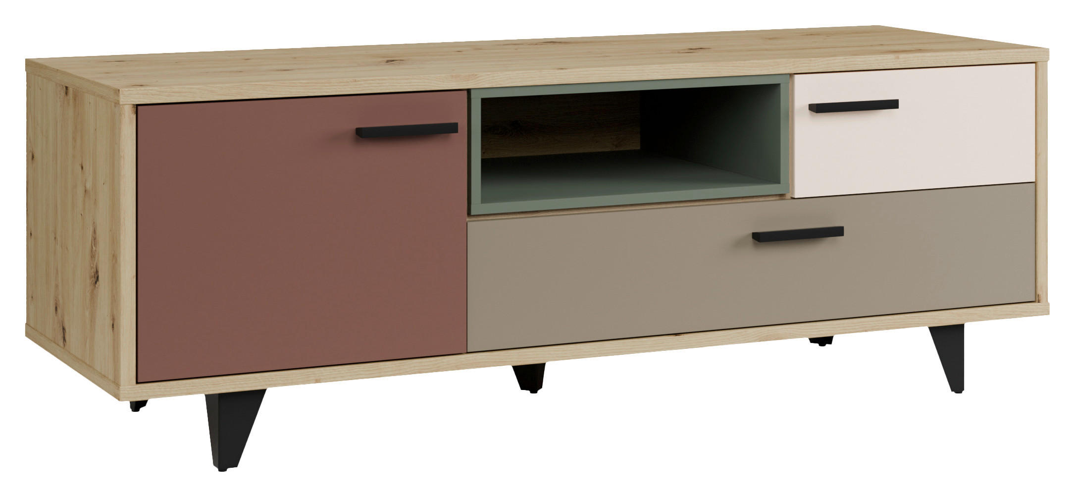 TV-ELEMENT rjavosiva, peščene barve, terakota, žajbljevo zelena, hrast artisan  - rjavosiva/črna, Design, umetna masa/leseni material (154,5/54,4/52,2cm) - Carryhome