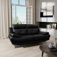3-SITZER-SOFA Echtleder Schwarz  - Chromfarben/Schwarz, Design, Leder/Metall (225/92/99cm) - Livetastic