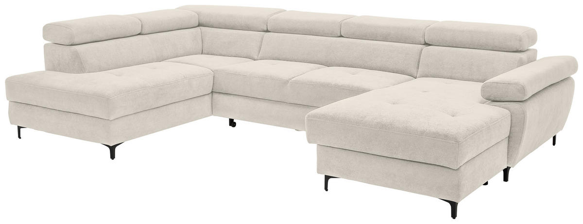 WOHNLANDSCHAFT inkl. Funktion Beige Flachgewebe  - Beige/Schwarz, MODERN, Textil/Metall (206/333/180cm) - Stylife