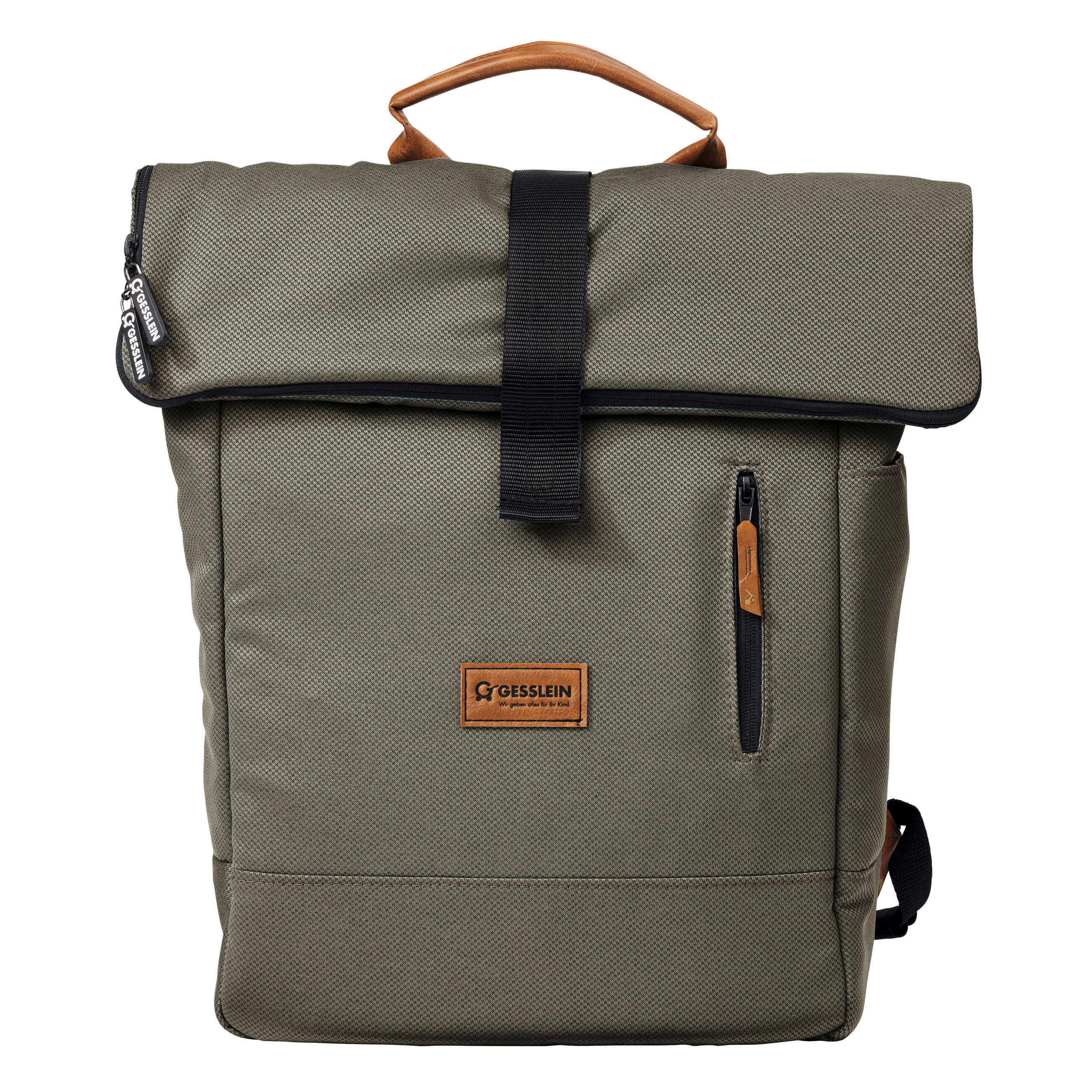 WICKELRUCKSACK N° 6 Khaki/Cognac  - Cognac/Olivgrün, Basics, Textil (31/45/12cm) - Gesslein