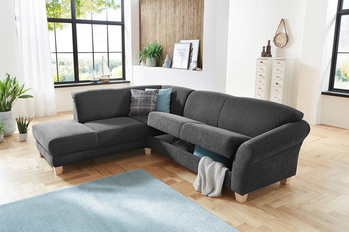 ECKSOFA in Flachgewebe Schwarz  - Schwarz/Naturfarben, Konventionell, Holz/Textil (212/257cm) - Sit & More