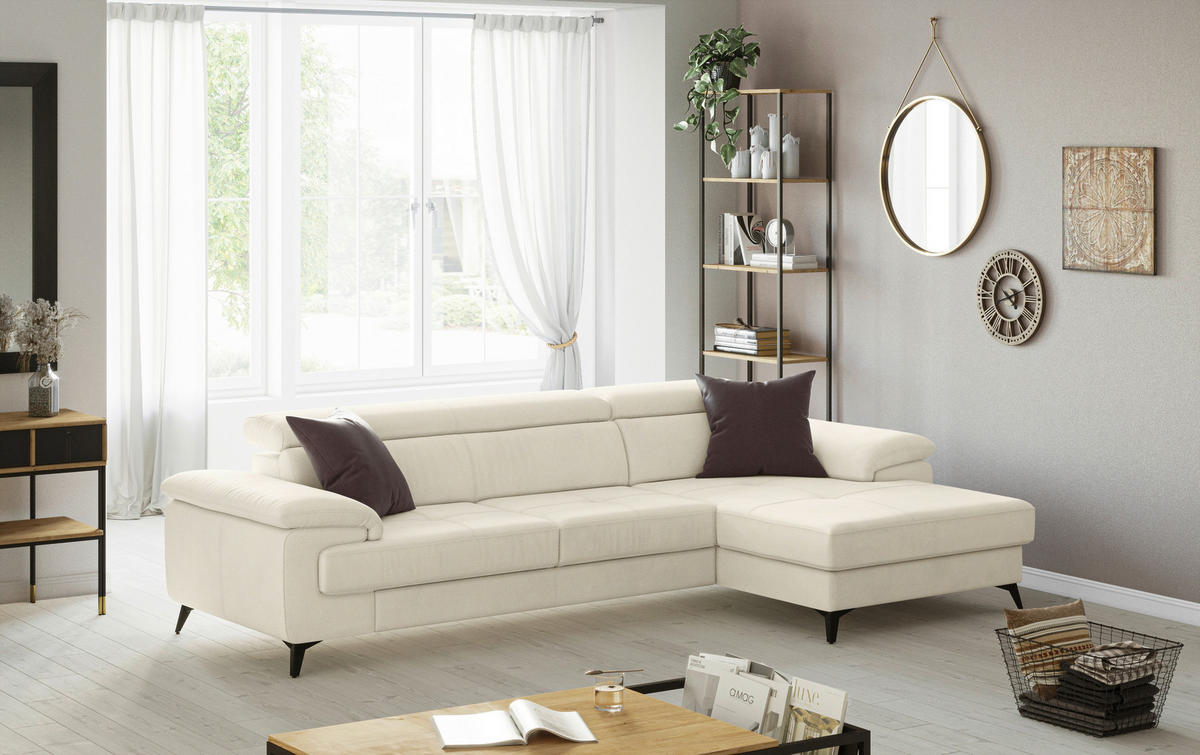SAROKGARNITÚRA textil krém  - fekete/krém, Basics, textil/fém (300/169cm) - Welnova