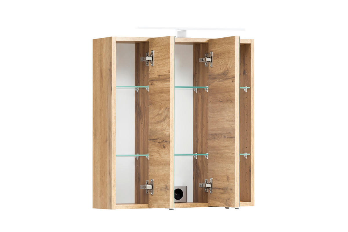 SPIEGELSCHRANK 60/64/20 cm  - Eiche Wotan/Alufarben, Natur, Glas/Holzwerkstoff (60/64/20cm) - Xora