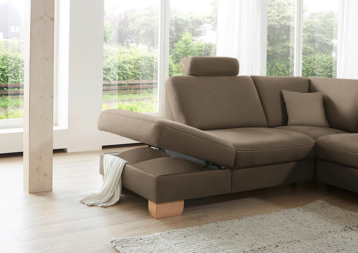 ECKSOFA in Mikrofaser Hellbraun  - Wildeiche/Hellbraun, Konventionell, Holz/Textil (236/286cm) - Voleo