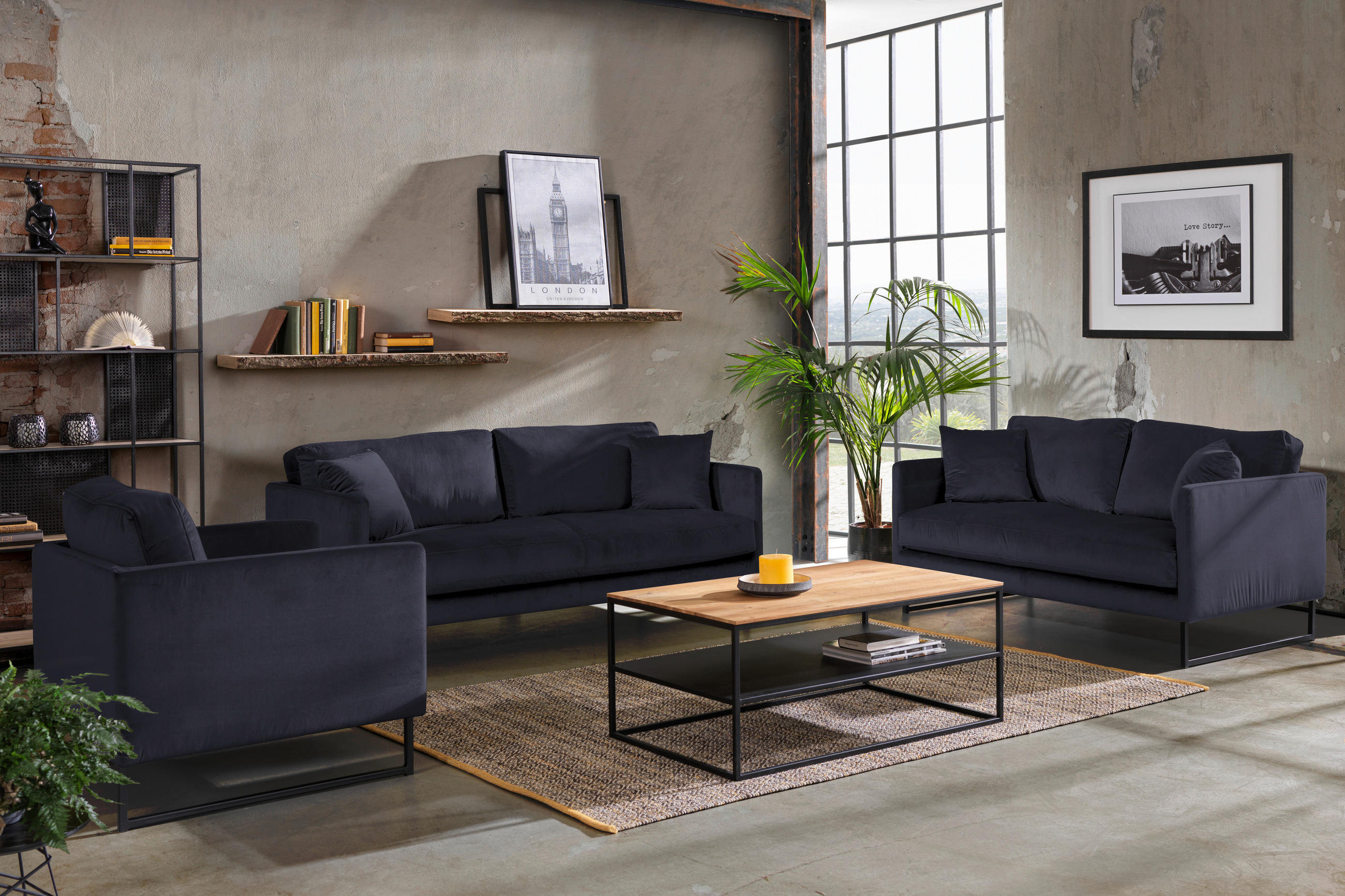 2-SITZER-SOFA in Samt Schwarz  - Schwarz, Design, Textil/Metall (150/78/84cm) - Carryhome
