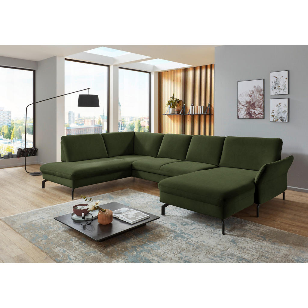 Thumbnail - Beldomo System Wohnlandschaft, Grün, Textil, 5-Sitzer, U-Form, 335x220 cm, Goldenes M, Stoffauswahl, Sitzqualitäten, sei...