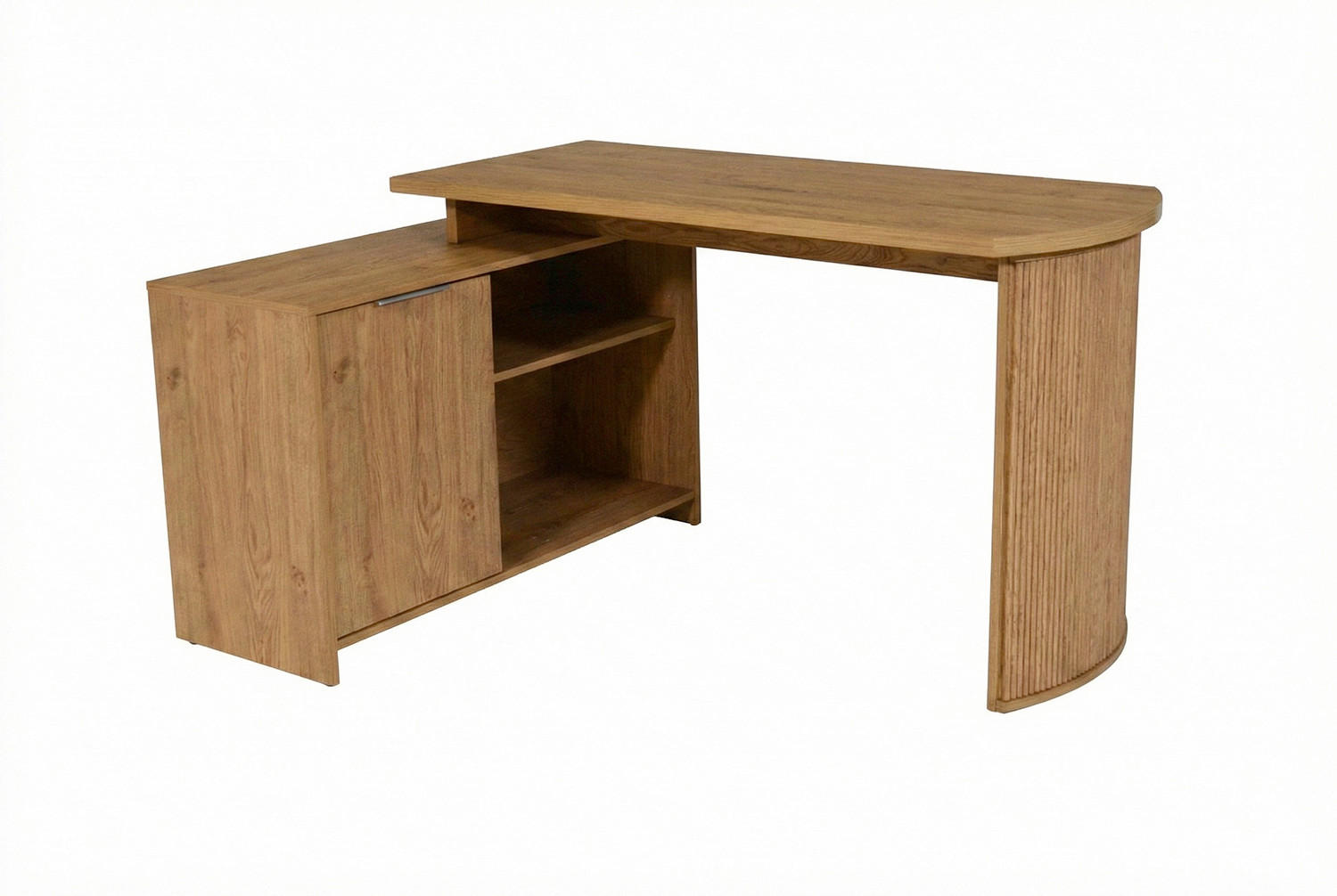 ECKSCHREIBTISCH 150/120/75 cm Eichefarben Kabeldurchlass, Stauraum, seitenverkehrt montierbar  - Eichefarben/Silberfarben, Modern, Holzwerkstoff/Metall (150/120/75cm) - MID.YOU