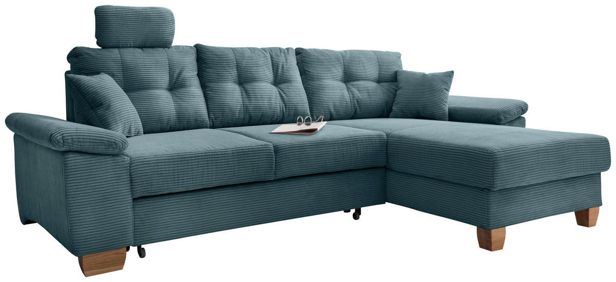 ECKSOFA in Cord Petrol  - Petrol/Naturfarben, Modern, Holz/Textil (270/176cm) - Livetastic