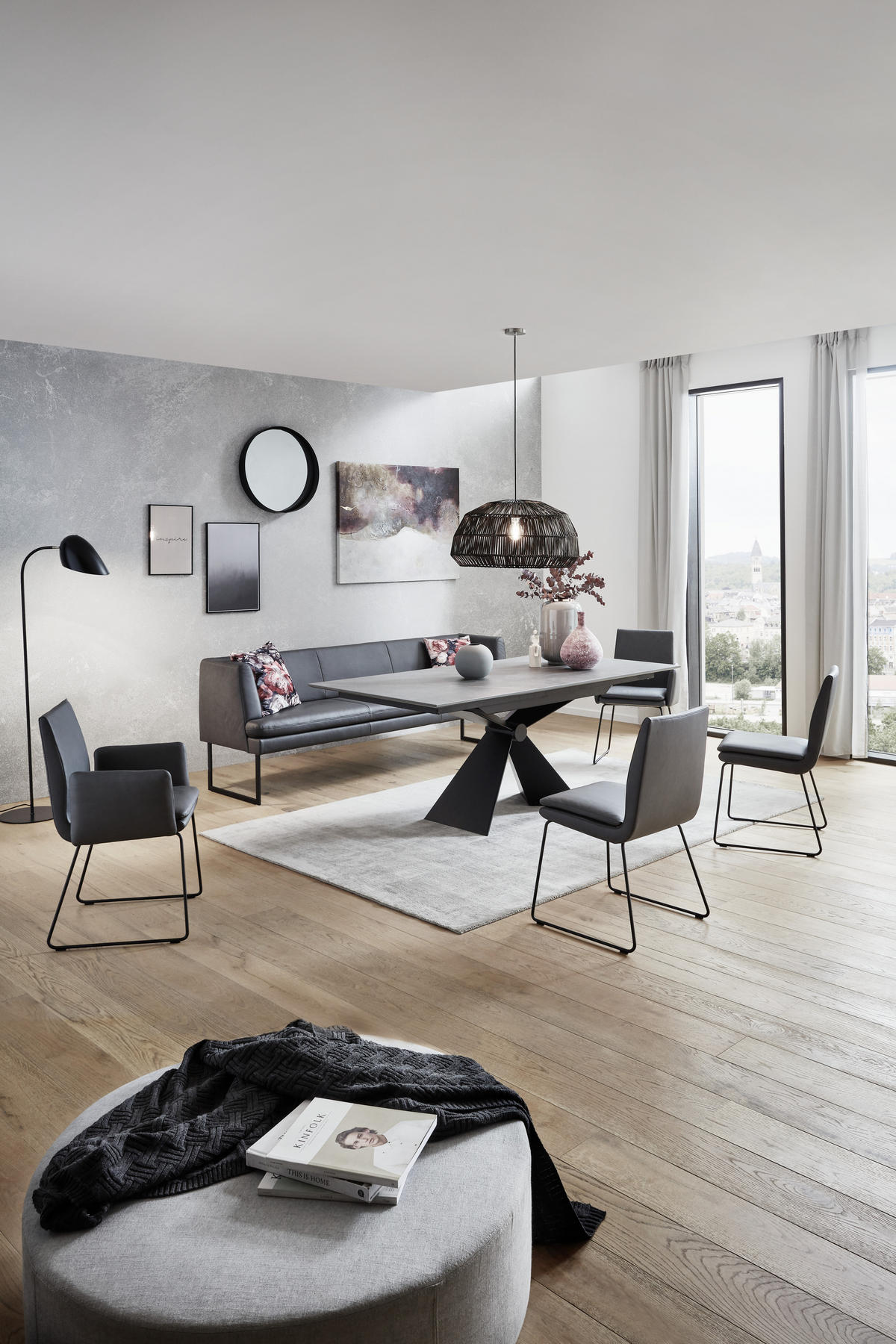 ESSTISCH in Metall, Keramik 198/98/78 cm  - Schwarz/Grau, Design, Keramik/Metall (198/98/78cm) - Dieter Knoll