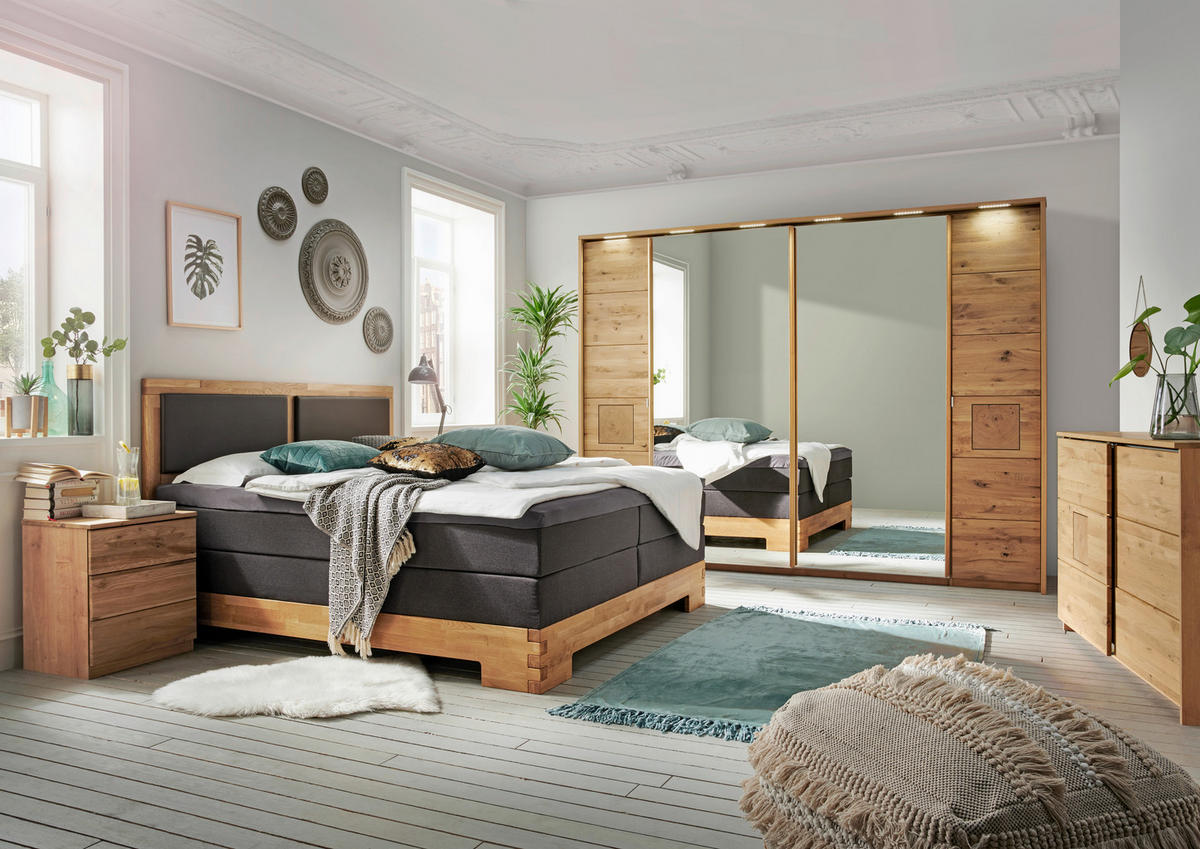 POSTEL BOXSPRING, 180/200 cm, hnědá, barvy dubu - barvy dubu/hnědá, Natur, dřevo/textil (180/200cm) - Linea Natura