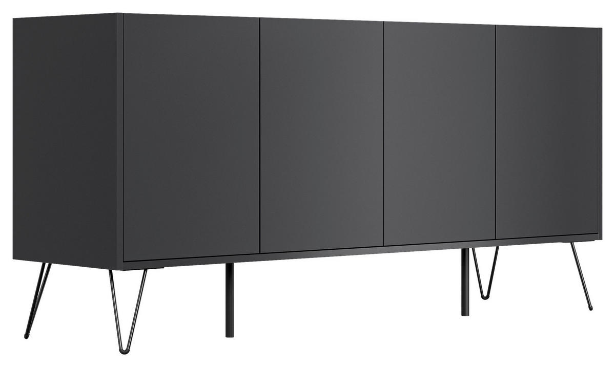 SIDEBOARD Posseik Industrial 155/75,8/42 cm  - Graphitfarben/Schwarz, Design, Holzwerkstoff/Metall (155/75,8/42cm) - P & B