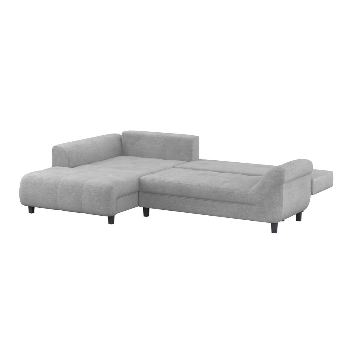 ECKSOFA MENDOZA NEW Blaugrau Chenille, Struktur Zierkissen, Rückenkissen, Bettkasten  - Blaugrau/Schwarz, KONVENTIONELL, Textil (197/309cm) - MID.YOU