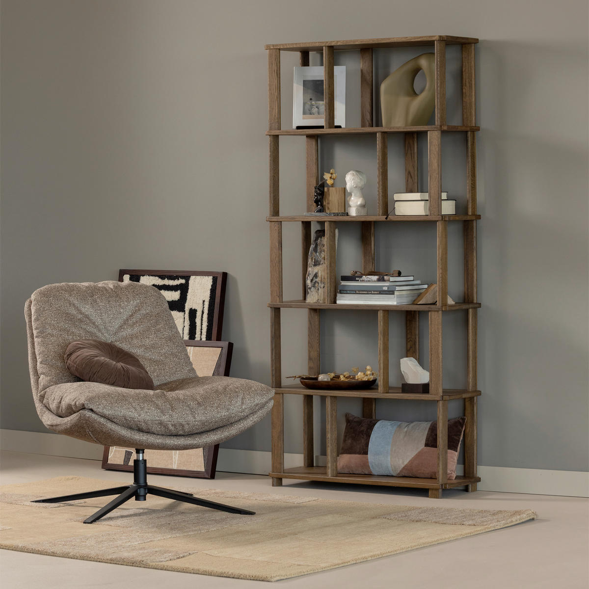 SESSEL in Webstoff Naturfarben  - Schwarz/Naturfarben, Design, Textil/Metall (82/86/87cm) - Livetastic