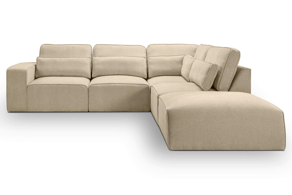 ECKSOFA LUX in Webstoff Beige  305/281 cm  - Beige/Schwarz, Basics, Holz/Kunststoff (305/281cm) - MID.YOU