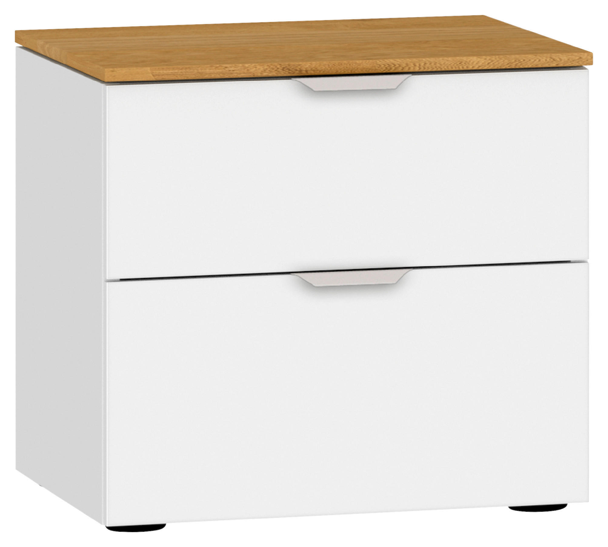 NACHTKÄSTCHEN in furniert Eiche Weiß, Eichefarben  - Edelstahlfarben/Eichefarben, Design, Glas/Holz (45/42/43cm) - Jutzler