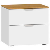 NACHTKÄSTCHEN 45/42/43 cm  in furniert Eiche Eichefarben, Weiss  - Weiss/Edelstahlfarben, Design, Glas/Holz (45/42/43cm) - Jutzler