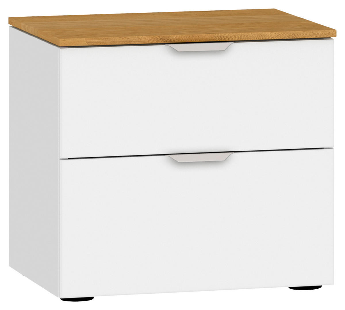 NACHTKÄSTCHEN 45/42/43 cm  in furniert Eiche Eichefarben, Weiss  - Weiss/Edelstahlfarben, Design, Glas/Holz (45/42/43cm) - Jutzler