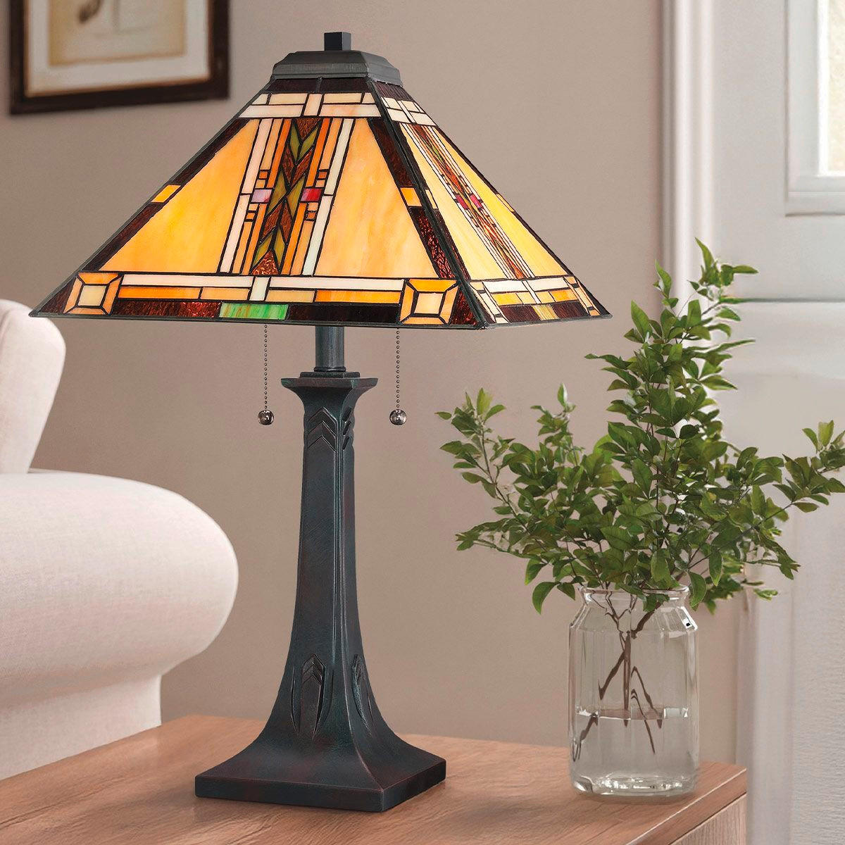TISCHLEUCHTE Navajo 40.6/63,1 cm   - Dunkelbraun/Multicolor, KONVENTIONELL, Glas/Naturmaterialien (40.6/63,1cm) - Elstead Lighting