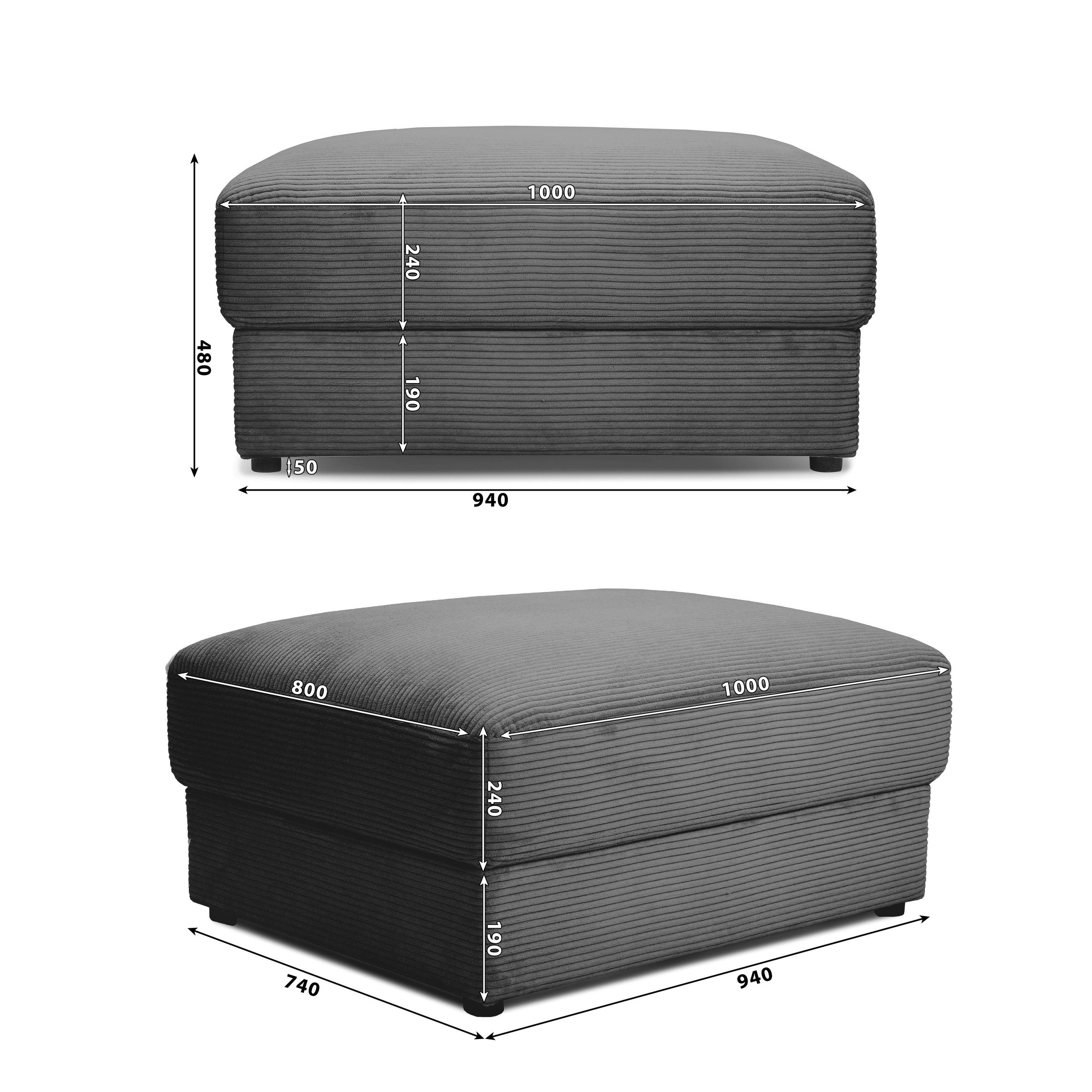 Thumbnail - Carryhome Hocker, Dunkelgrau, Textil, rechteckig, 100x48x80 cm, Wohnzimmer, Hocker, Sitzhocker