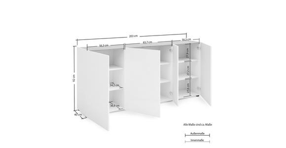 SIDEBOARD 203/92/40 cm  in Eichefarben, Weiß Hochglanz  - Weiß Hochglanz/Eichefarben, Design, Holzwerkstoff/Kunststoff (203/92/40cm) - Xora