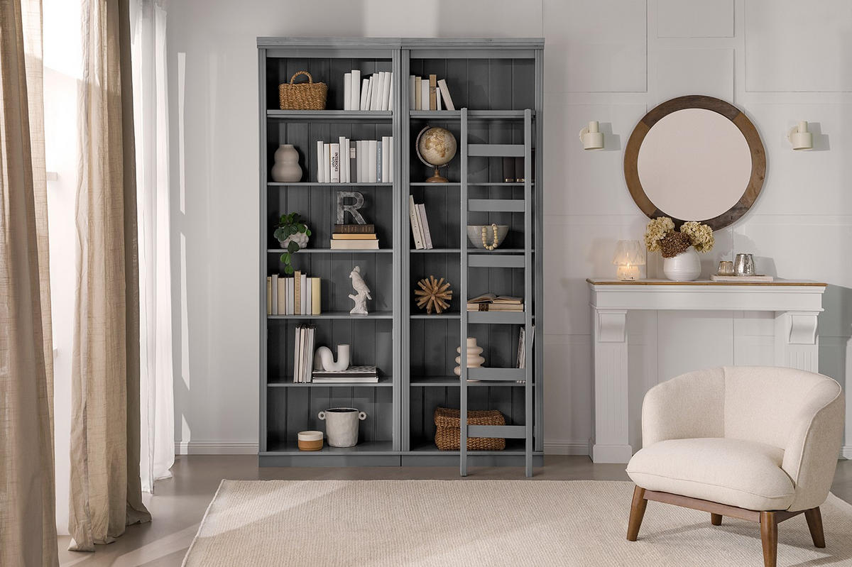 REGAL Kiefer massiv Grau  - Grau, Design, Holz (74/223/37cm) - Livetastic