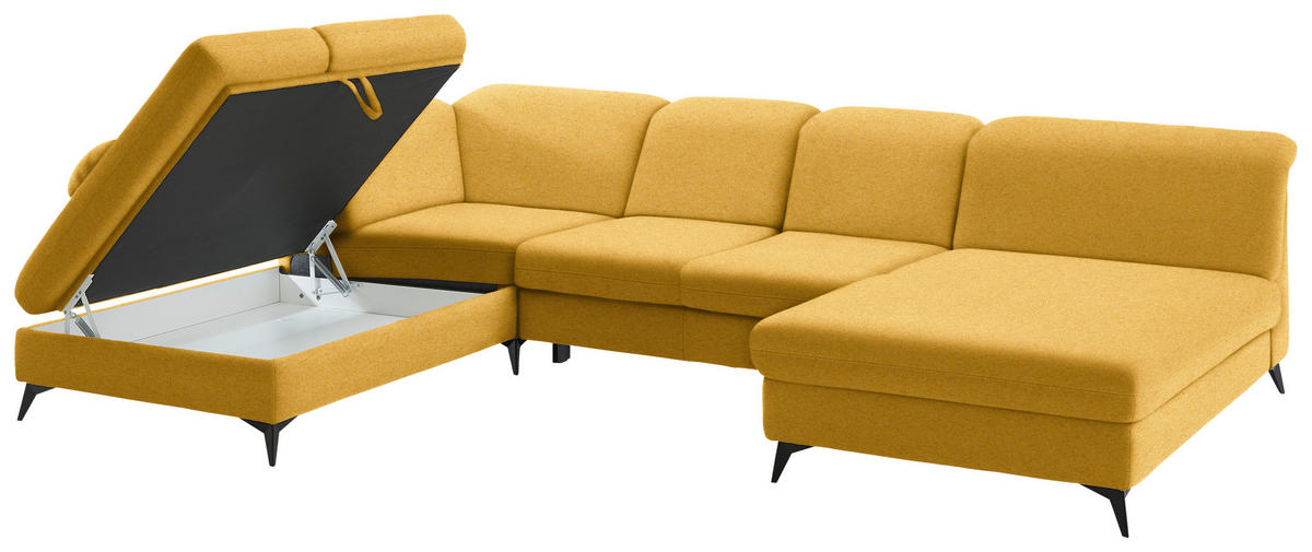 WOHNLANDSCHAFT Chenille Currygelb  - Currygelb/Schwarz, Design, Textil/Metall (255/369/198cm) - Beldomo Style