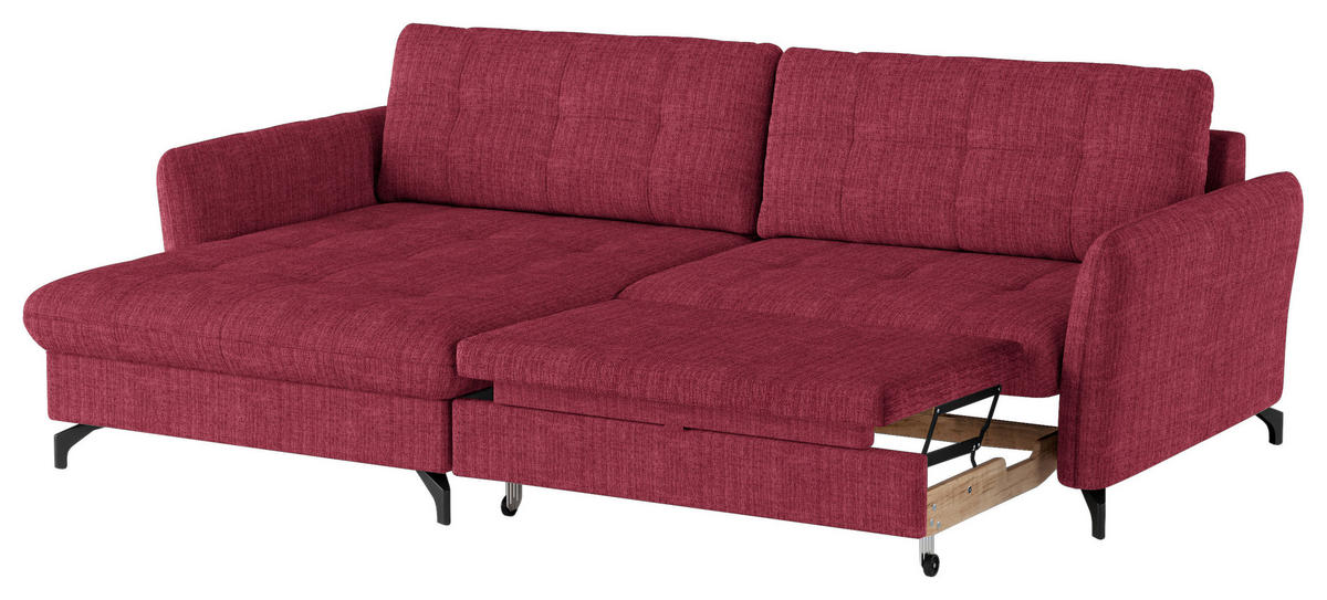 ECKSOFA in Flachgewebe, Leinenoptik Rot  - Rot/Schwarz, Design, Textil/Metall (170/242cm) - Xora