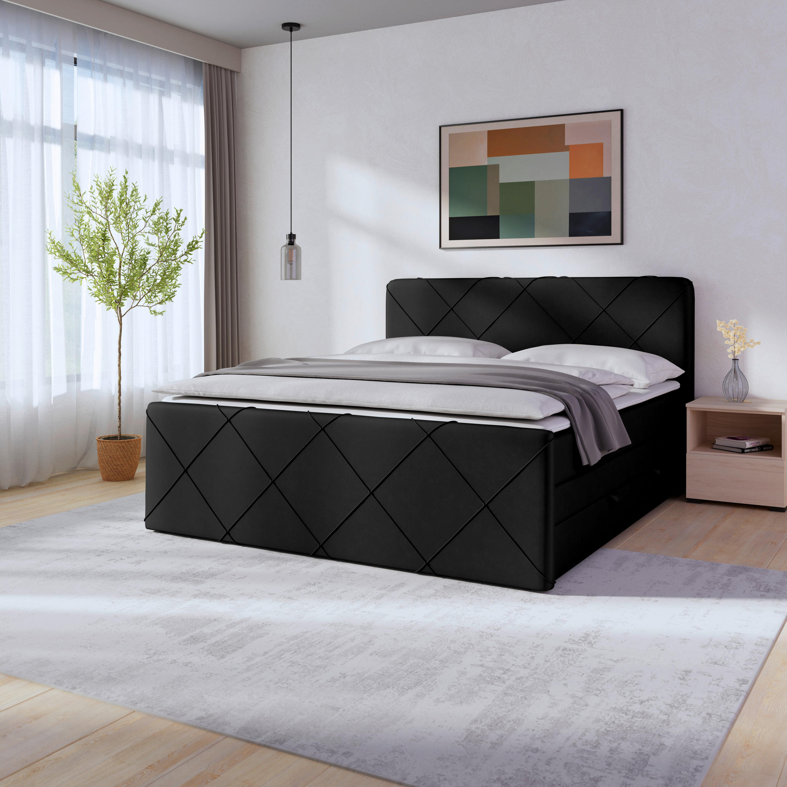 BOXSPRINGBETT 180/200 cm  in Schwarz  - Schwarz, Modern, Holz/Textil (180/200cm) - MID.YOU