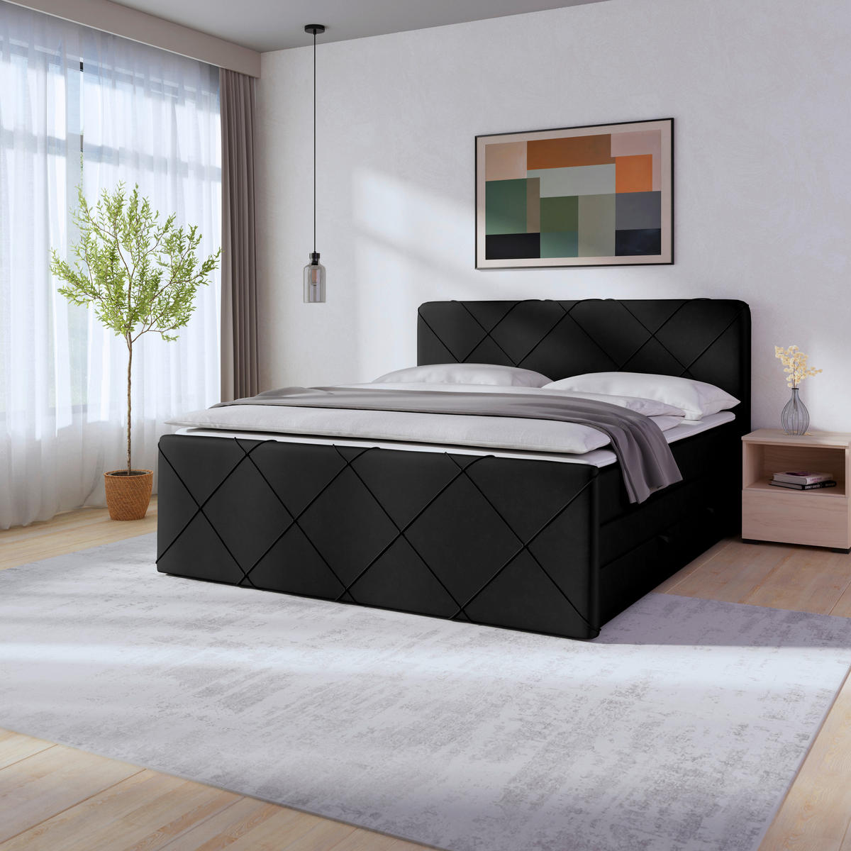BOXSPRINGBETT 180/200 cm  in Schwarz  - Schwarz, Modern, Holz/Textil (180/200cm) - MID.YOU