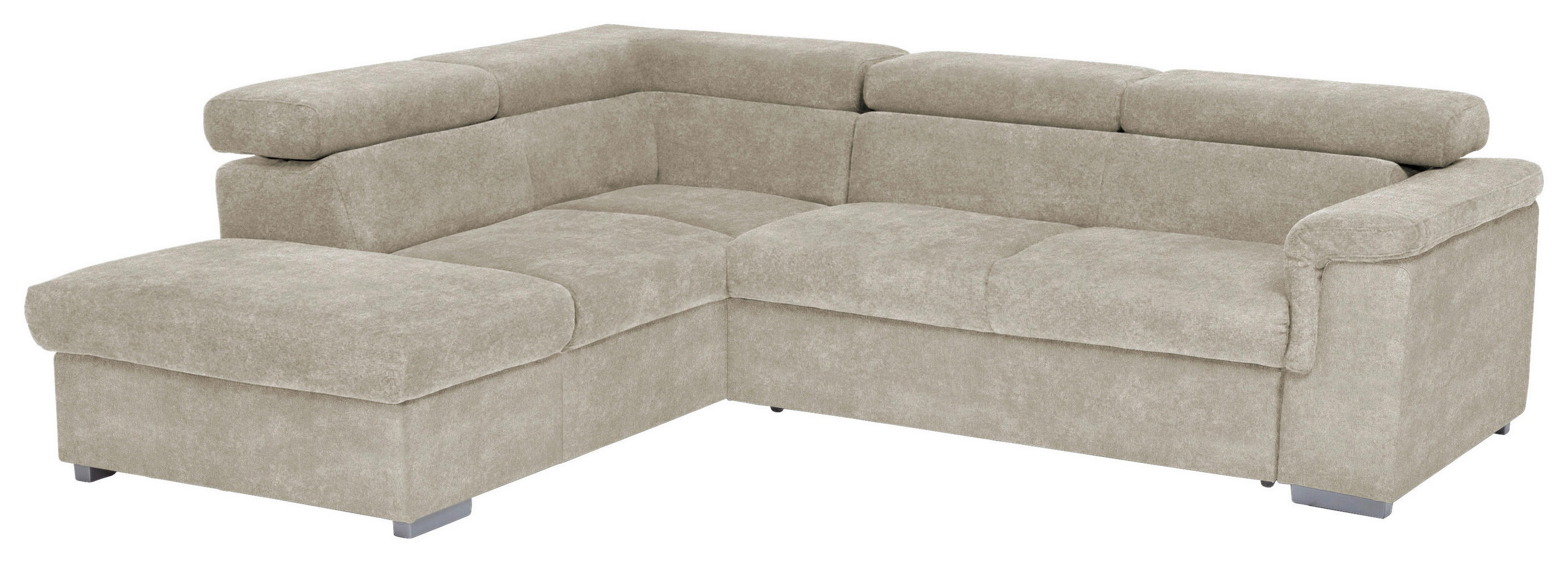 ECKSOFA Platinfarben Flachgewebe Bettkasten, Schlaffunktion, Kopfteilverstellung  - Platinfarben, Basics, Holz/Textil (217/252cm) - MID.YOU