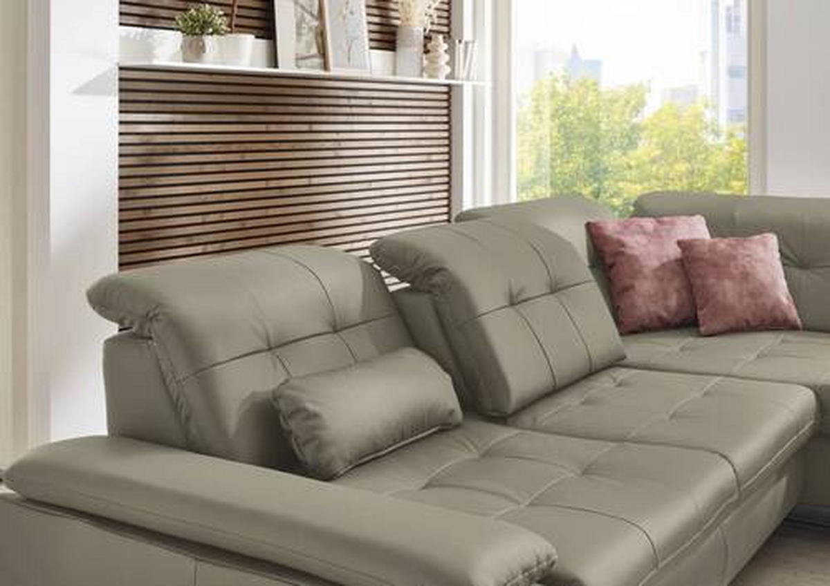 ECKSOFA in Echtleder Hellgrau  - Hellgrau/Alufarben, Design, Leder/Metall (309/211cm) - Beldomo Speed