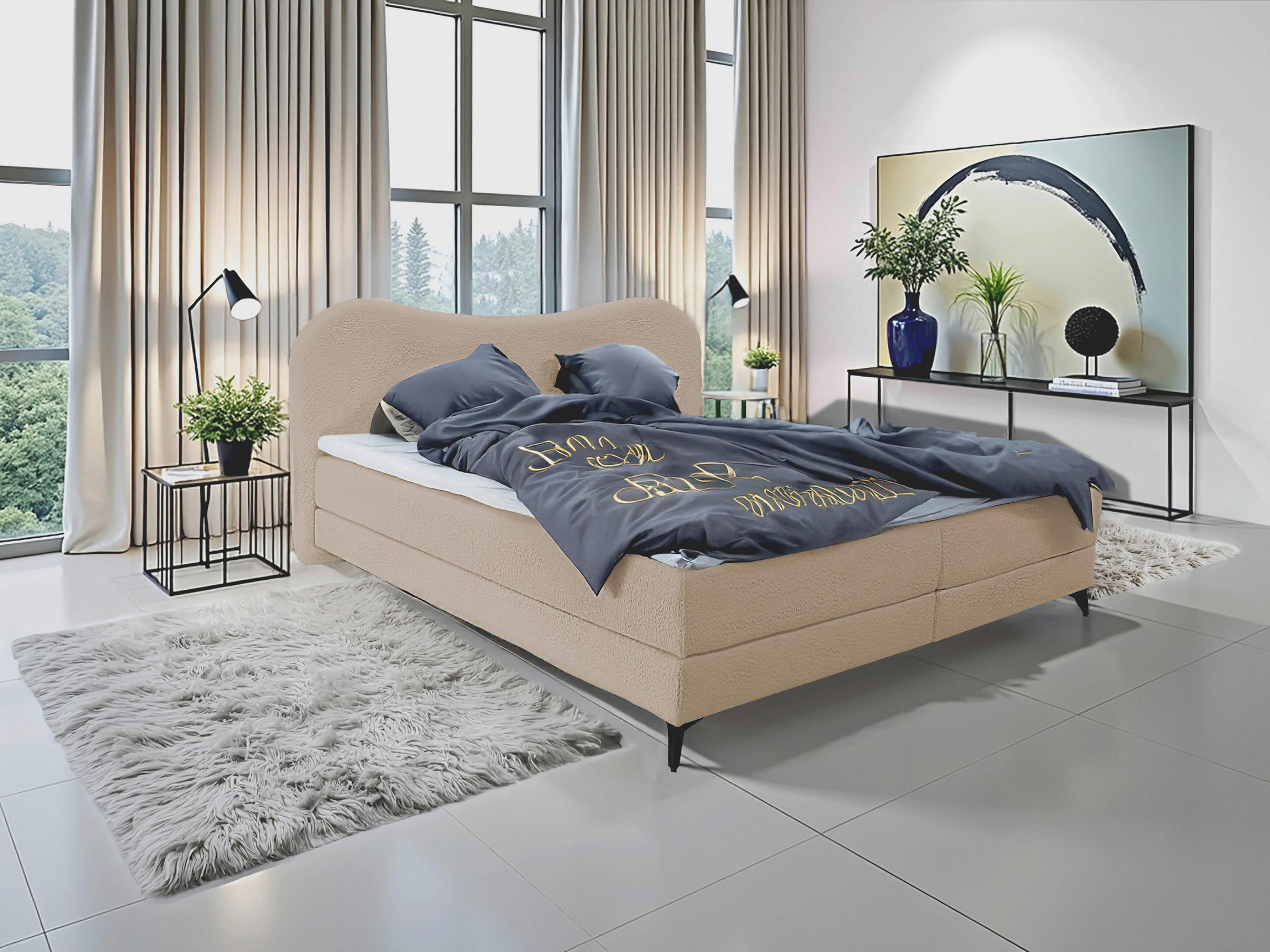 POLSTERBETT Sandfarben 160/200 cm  - Sandfarben/Schwarz, MODERN, Textil/Metall (160/200cm) - Livetastic