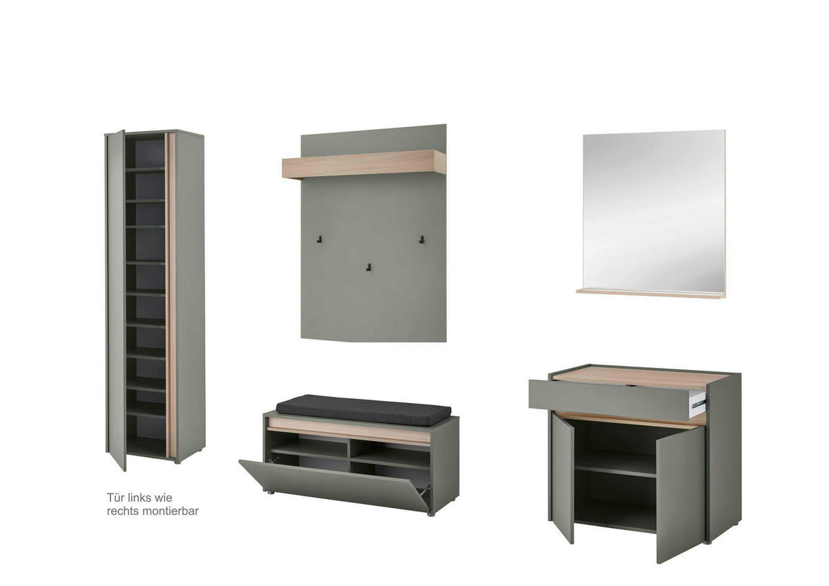 GARDEROBE 6-teilig  in 260/200/40 cm  - Eichefarben/Salbeigrün, Design, Holzwerkstoff/Textil (260/200/40cm) - Modante