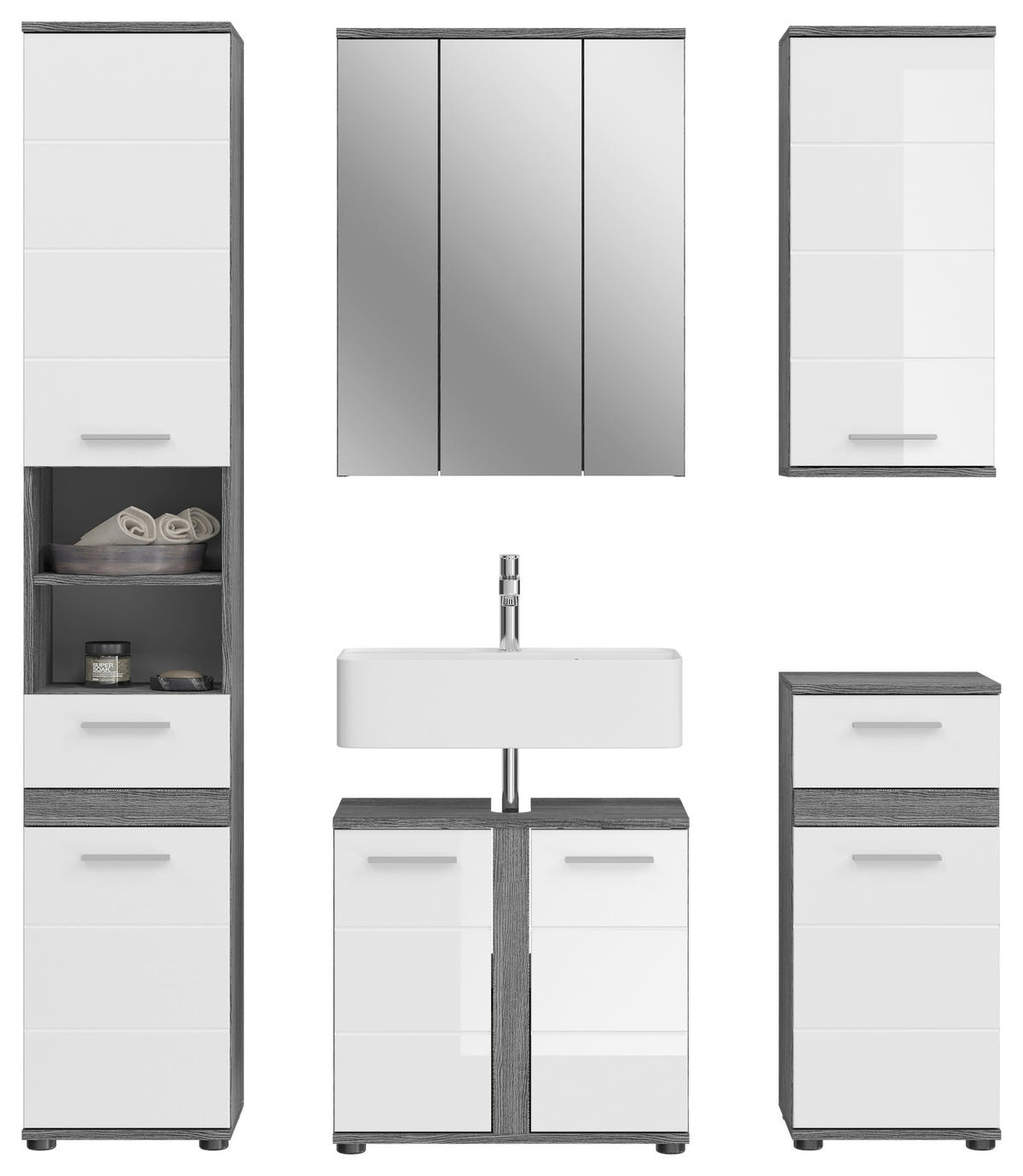 KOPALNICA  bela, visoki sijaj  - srebrne barve/črna, Moderno, umetna masa/leseni material (130cm) - MID.YOU