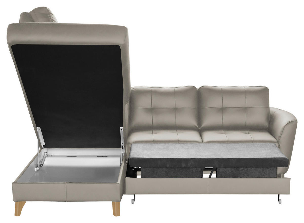ECKSOFA in Lederlook Echtleder Platinfarben  - Platinfarben/Buchefarben, Design, Leder/Holz (190/236cm) - Livetastic