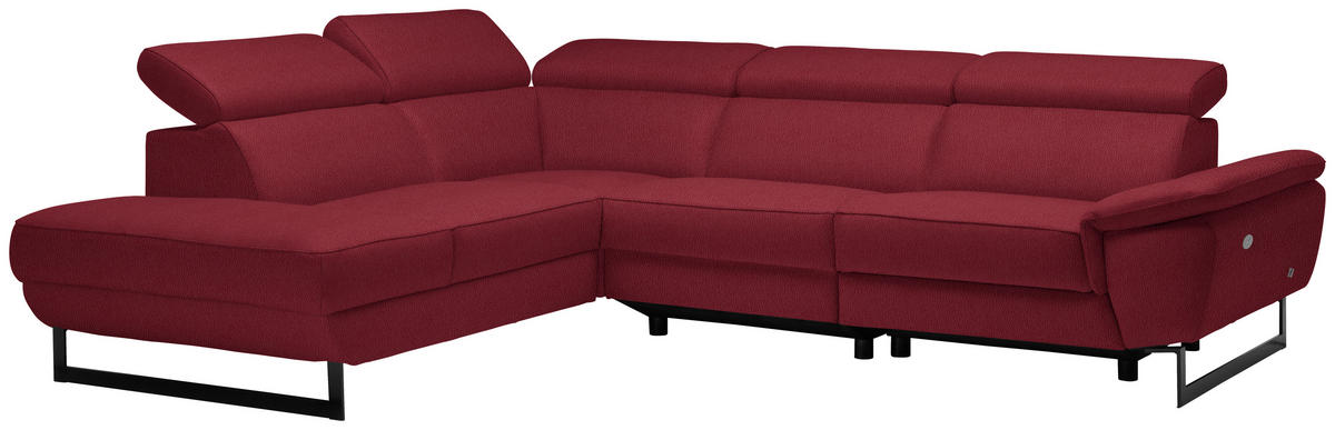 ECKSOFA in Echtleder Rot  - Rot/Schwarz, Design, Leder/Metall (225/281cm) - Celina Home