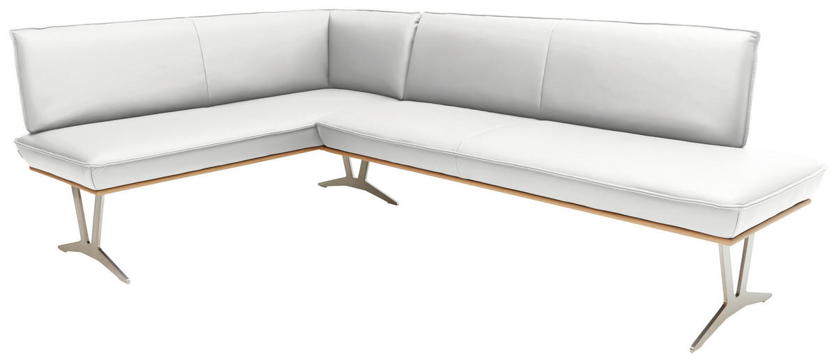ECKBANK in Holz, Metall, Leder Weiss  - Weiss/Edelstahlfarben, Design, Leder/Holz (152/197cm) - Ambiente