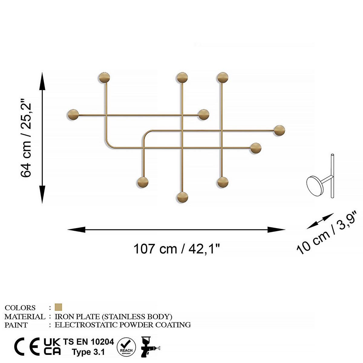 WANDGARDEROBE - Goldfarben, Basics, Metall (107/64/10cm)
