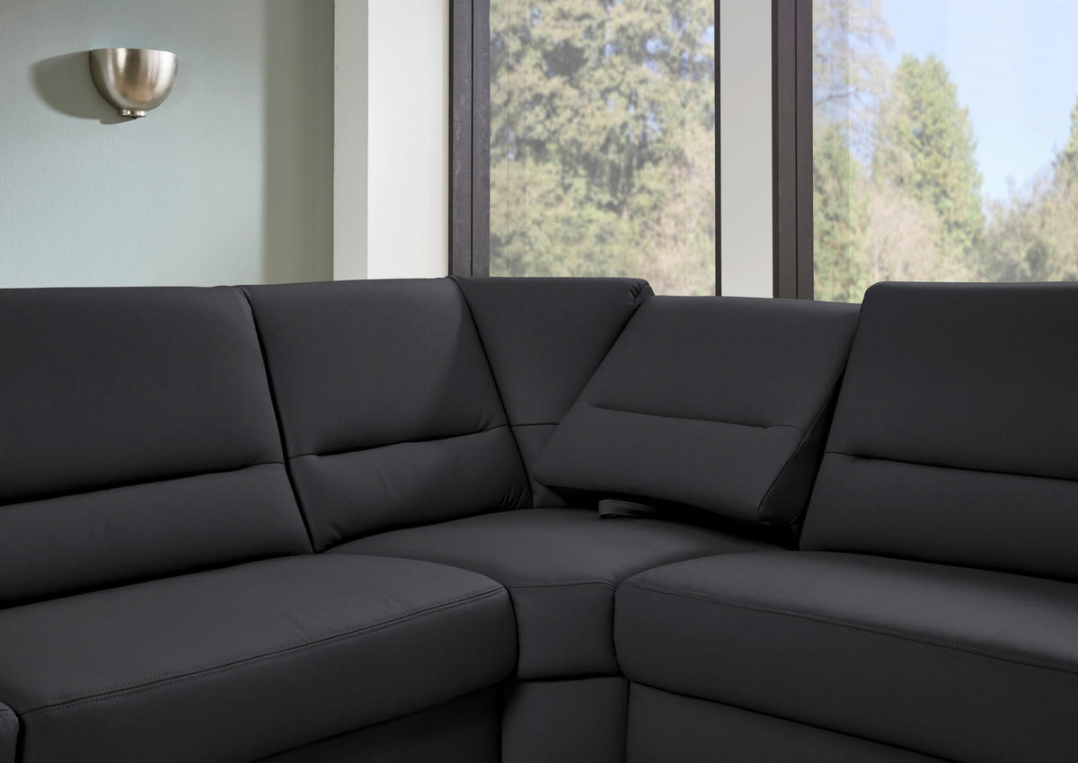 ECKSOFA Echtleder Anthrazit  - Anthrazit/Schwarz, Konventionell, Leder/Metall (290/249cm) - Beldomo Premium
