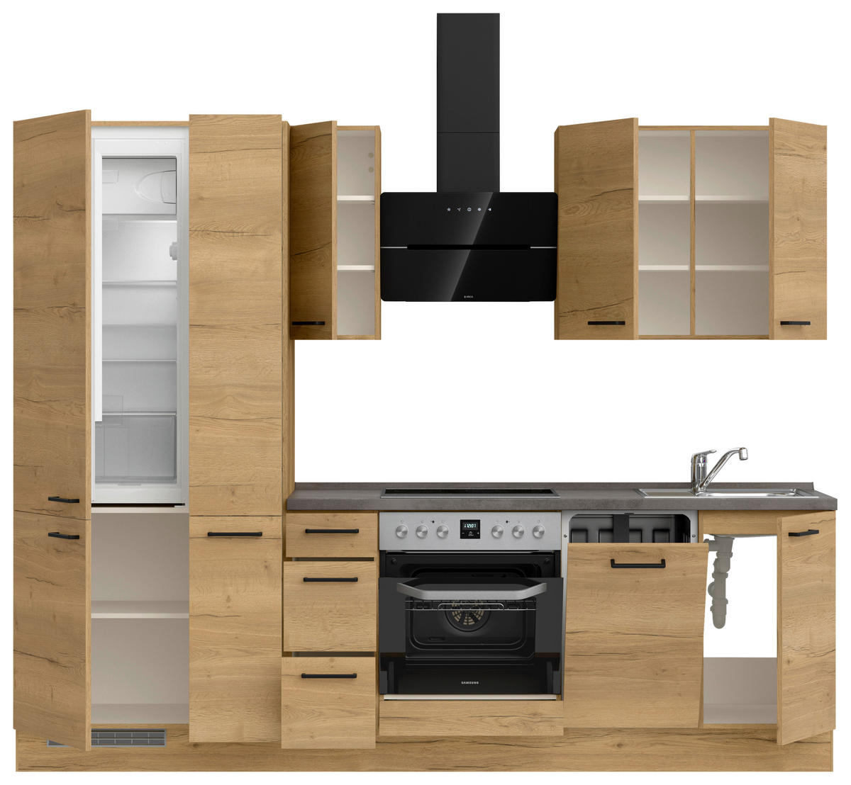 KÜCHENLEERBLOCK 270 cm   in Eichefarben, Schieferfarben  - Schieferfarben/Eichefarben, MODERN, Holzwerkstoff/Metall (270cm) - Nobilia