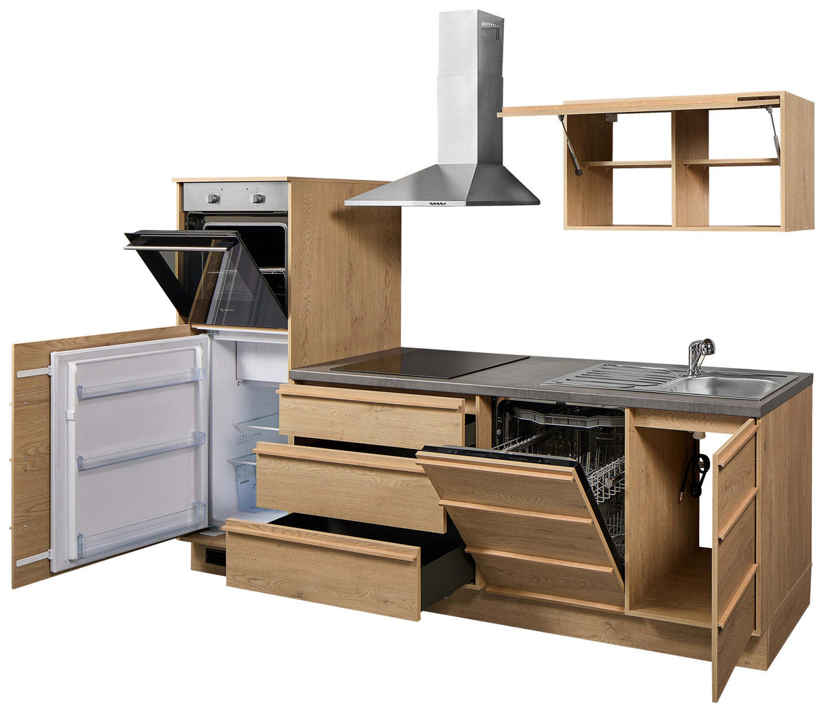 KÜCHENBLOCK 264 cm   in Eichefarben  - Eichefarben/Anthrazit, Trend, Holzwerkstoff/Kunststoff (264cm) - P & B