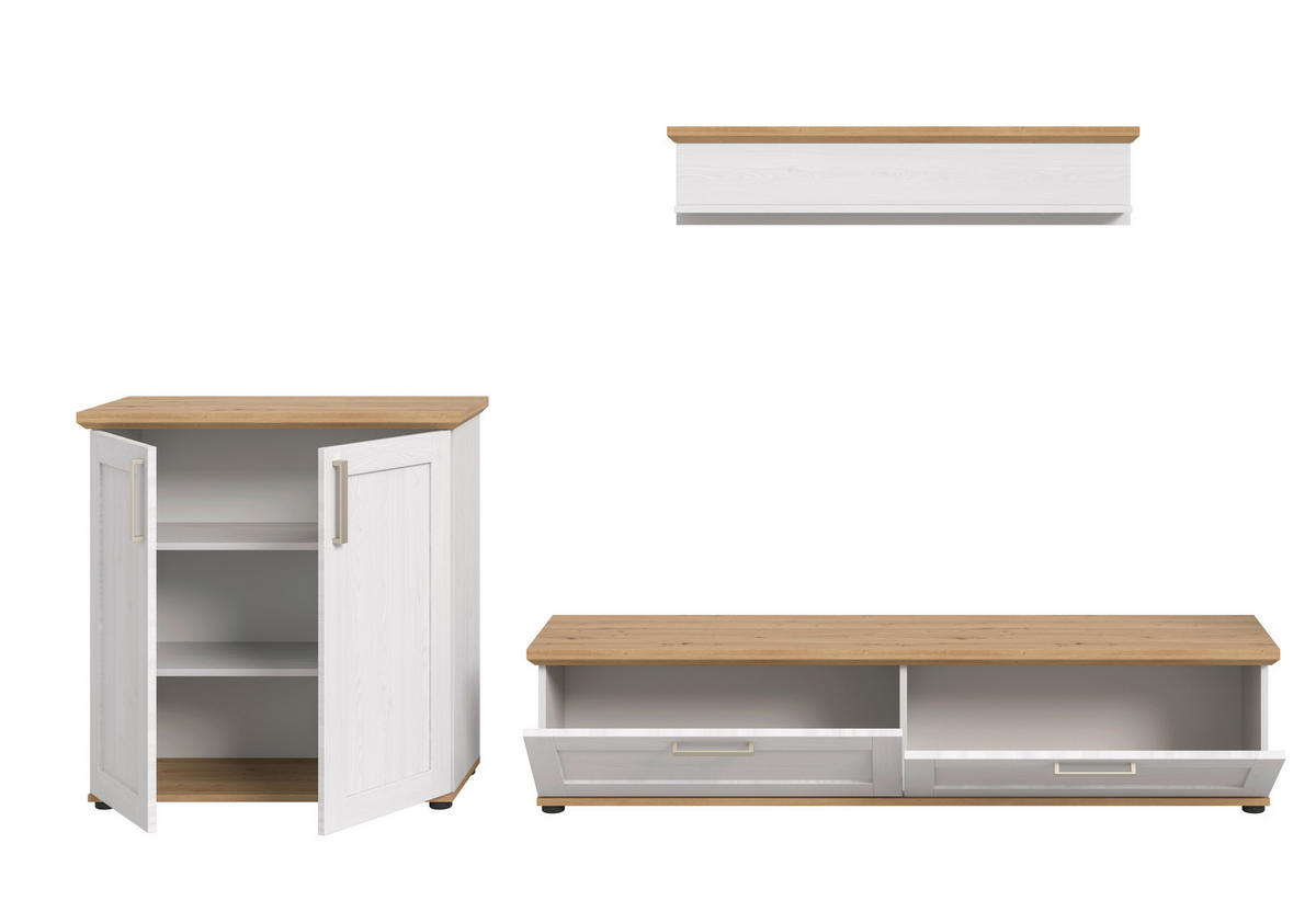 WOHNWAND 3-teilig  in Lärchefarben, Eiche Artisan  260/151/40 cm  - Silberfarben/Lärchefarben, Design, Holzwerkstoff/Kunststoff (260/151/40cm) - Livetastic