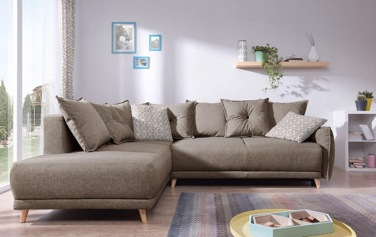 ROZKLADACIA ROHOVÁ POHOVKA, textil, svetlohnedá - svetlohnedá/hnedá, Basics, drevo/textil (190/235cm) - MID.YOU