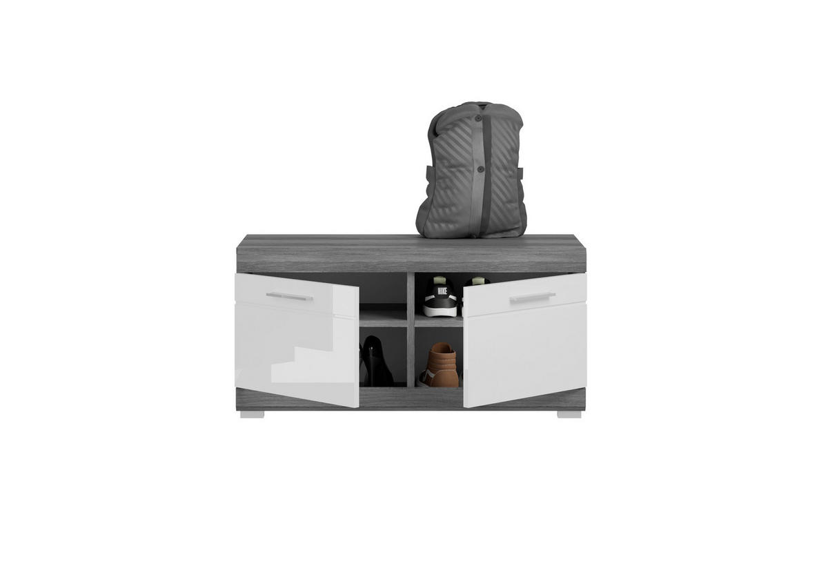 LAVICA, kompozitné drevo, 90/44/40 cm - sivá/biela s vysokým leskom, Design, kompozitné drevo/plast (90/44/40cm) - MID.YOU