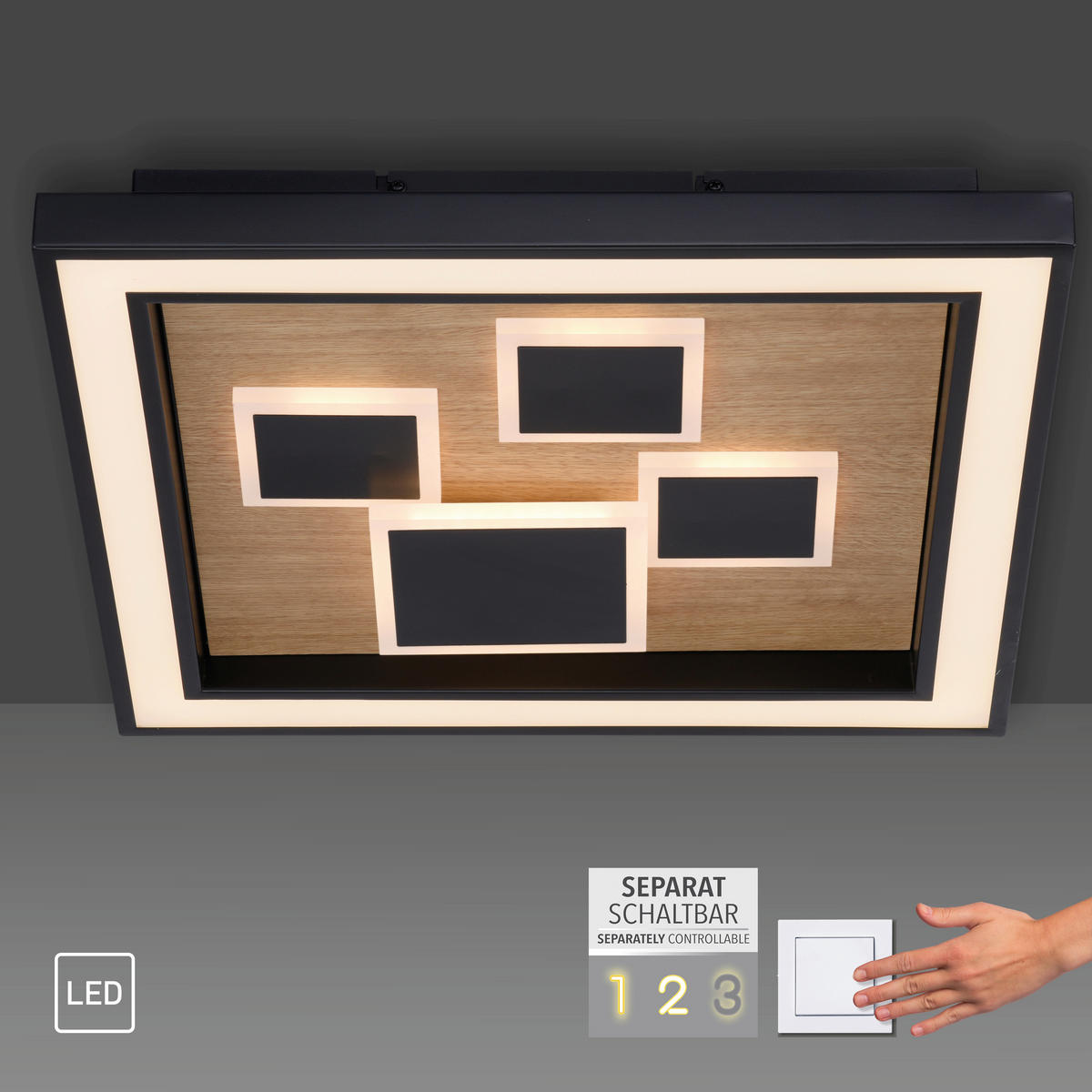 LED-DECKENLEUCHTE 48/48/7 cm   - Natur, Holz (48/48/7cm) - Paul Neuhaus
