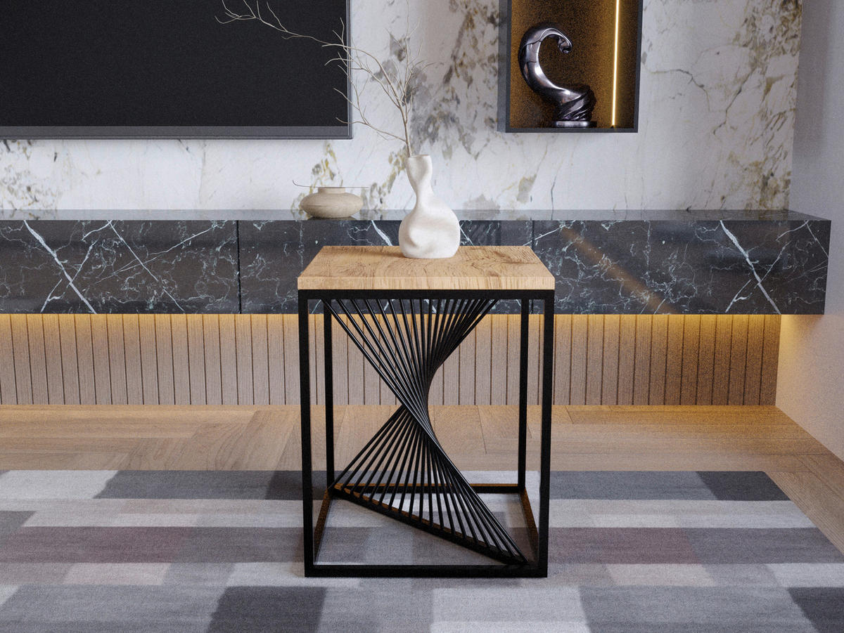 BEISTELLTISCH in Holz, Metall 40/40/50 cm  - Wildeiche/Schwarz, Trend, Holz/Metall (40/40/50cm) - Boxxx