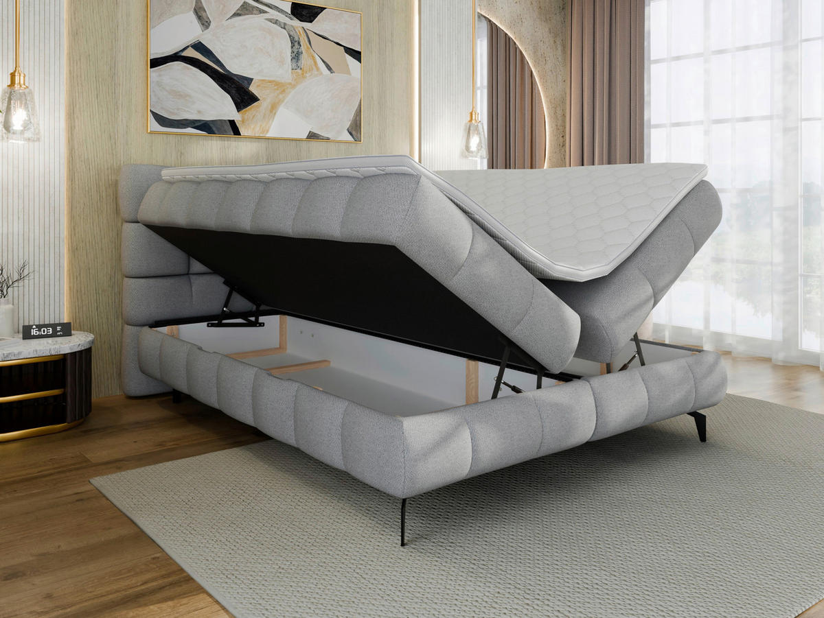 BOXBETT 140/200 cm,  in Grau, Bettkasten, Topper, H3 + H3 = fest  - Schwarz/Grau, Trend, Textil/Metall (140/200cm) - Esposa