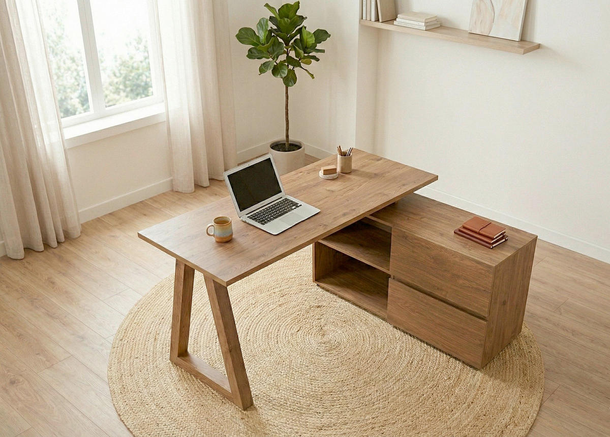 ECKSCHREIBTISCH 140/110/76 cm Eichefarben Stauraum, seitenverkehrt montierbar  - Eichefarben, Design, Holzwerkstoff (140/110/76cm) - MID.YOU