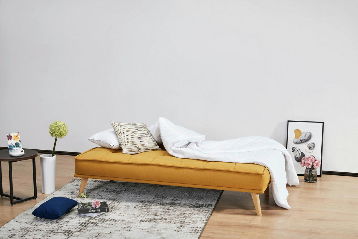 SCHLAFSOFA Webstoff Gelb  - Gelb/Kieferfarben, Design, Holz/Textil (181/82/85cm) - MID.YOU