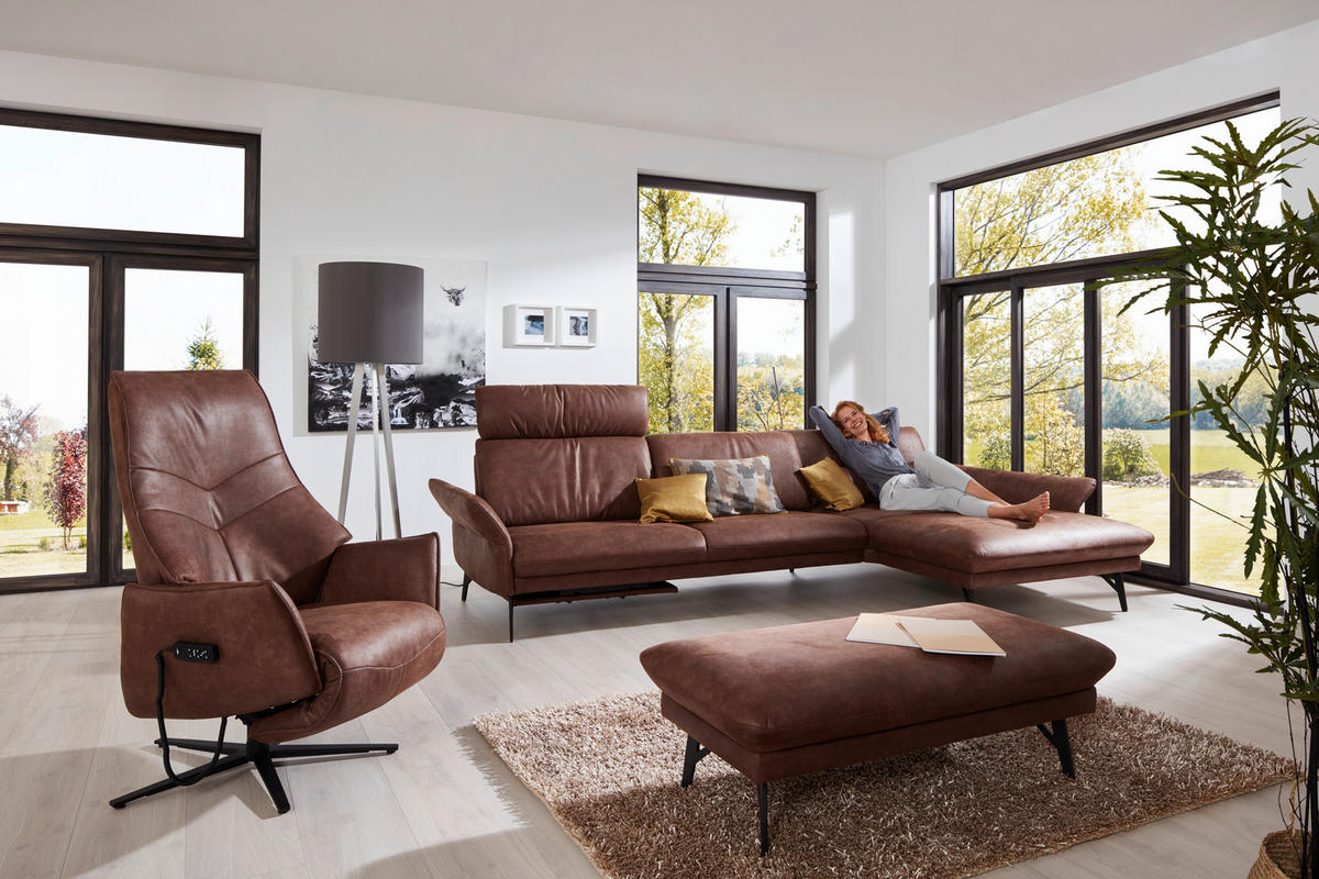 ECKSOFA in Lederlook Dunkelbraun  - Dunkelbraun/Anthrazit, Design, Textil/Metall (330/175cm) - Himolla